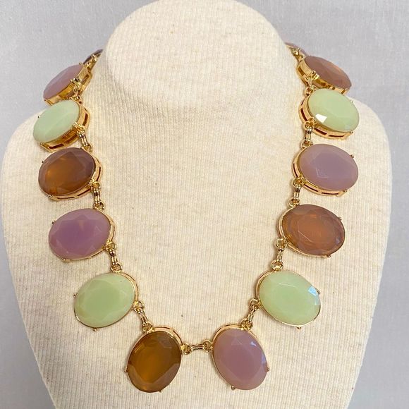 Talbots Necklace Large Oval Egg Pastel Facetted Stones Gold Tone Bezel Settings - Picture 1 of 8